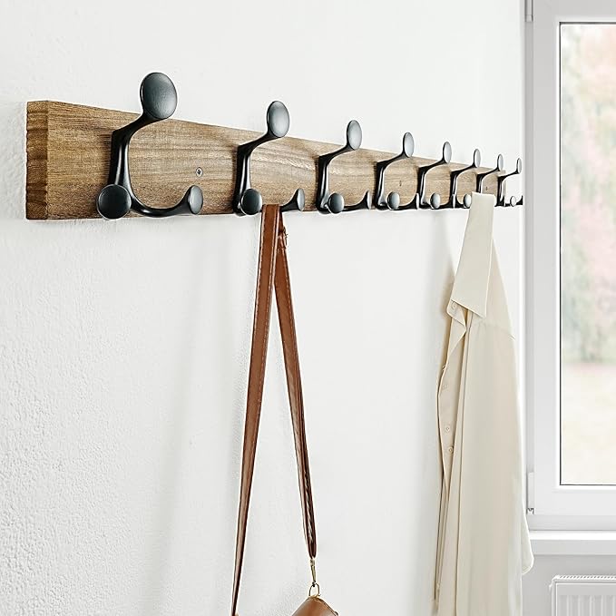 SKOLOO 43-Inch Wood Burnt Coat Rack Wall Mount with 8 Triple Hooks - Ideal for Family Entrances, Classrooms, and Pet Supplies Storage - Perfect Coat Hooks for Wall, Pack of 2-DeskLoop Office