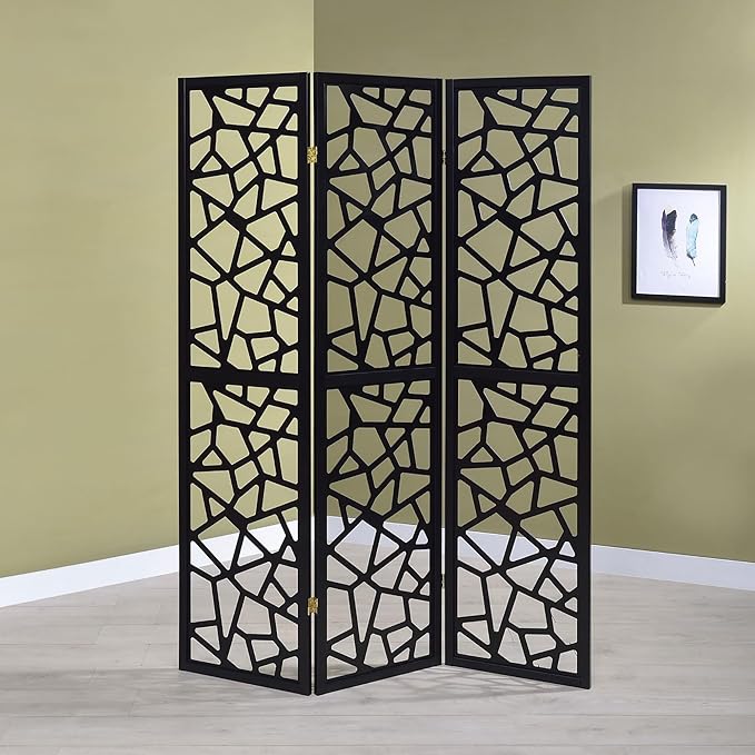 NicBex Room Divider 3 Panel Room Dividers with Complex Pattern Designs Partition Room Dividers and Folding Privacy Screens Wall Divider for Home, Office, Room Separation,52"W x 0.75"D x 70.25"H, Black-DeskLoop Office