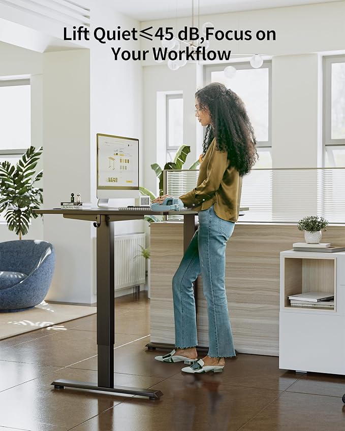 FEZIBO One-Piece Standing Desk Adjustable Height Stand up Home Office Desk, 55x24 Inch Electric Standing Computer Desk, with 4 Memory Presets, Fixable casters, Black-DeskLoop Office