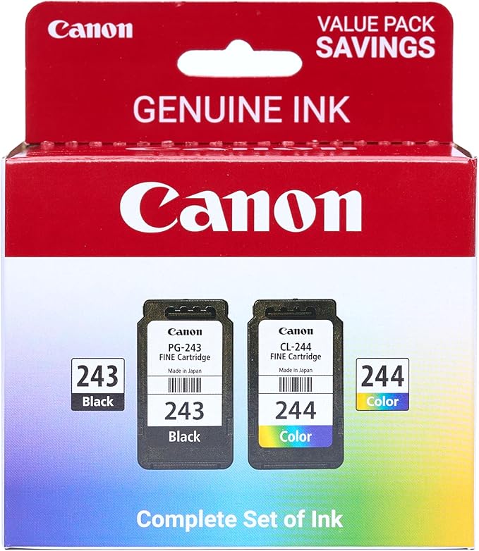 Canon PG-243 / CL-244 Genuine Ink Value Pack (2 Cartridges), Compatible with iP2820, MX492, MG2420/2520/2920/2922/2924/3020/2522/2525, TS3120/302/302a/202/4520/3320-DeskLoop Office