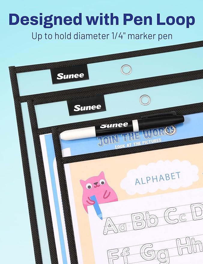 SUNEE 6 Packs Oversized Reusable Dry Erase Pocket Sleeves - Image 4