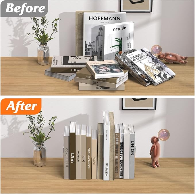 Acrylic Bookends 4 Pcs, Transparent Bookend Organizer, Book Holder Stand - Image 4