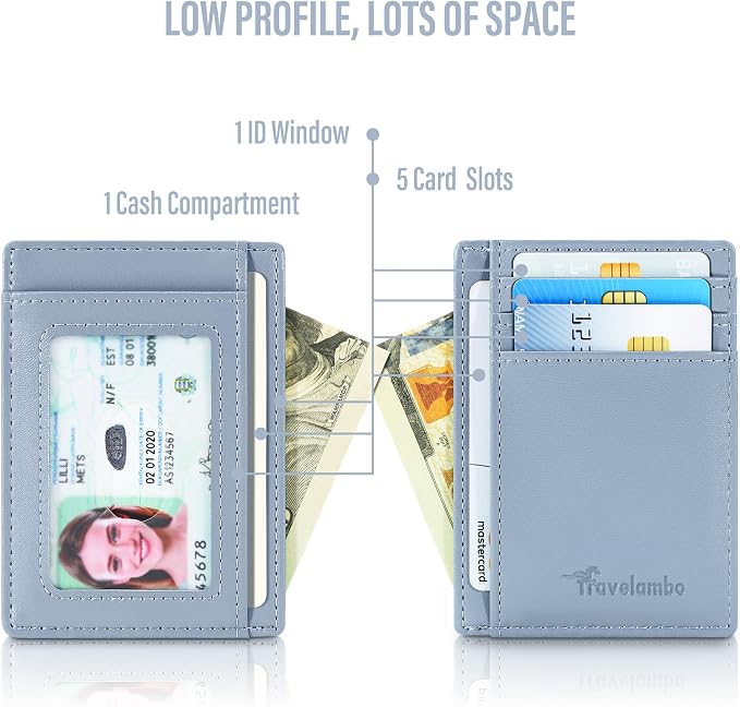 Travelambo Slim Wallet Front Pocket Minimalist Leather RFID Blocking Medium Size - Image 5