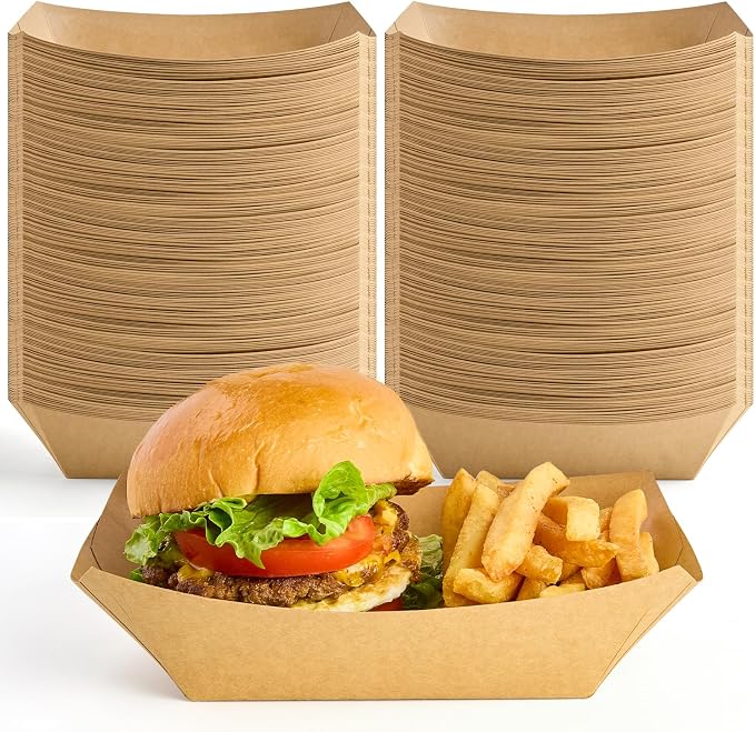 ZORRITA Large Paper Food Trays, 4 LB, 100 Pack, Disposable | Kraft Food Boats by ZORRITA