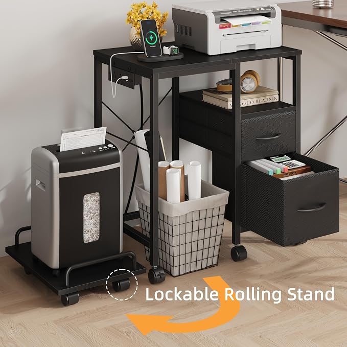 YAOHUOO Printer Stand with Power Outlet/Fabric Drawers, Printer Cabinet with - Image 2