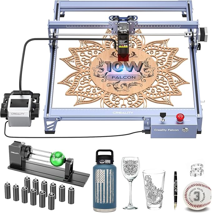 CREALITY FALCON 10w Laser Engraver with Air Assist, Laser Engraving Machine with Rotary Roller, 72W High Precision Laser Cutter and Engraver for Wood, Metal, Acrylic, Cylindrical Objects, Tumblers-DeskLoop Office