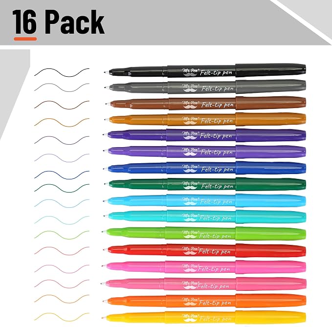 Mr. Pen- Felt Tip Pens, 16 Pack, 0.7 mm, Colorful Felt Tip Pens, Fast Dry | No - Image 2