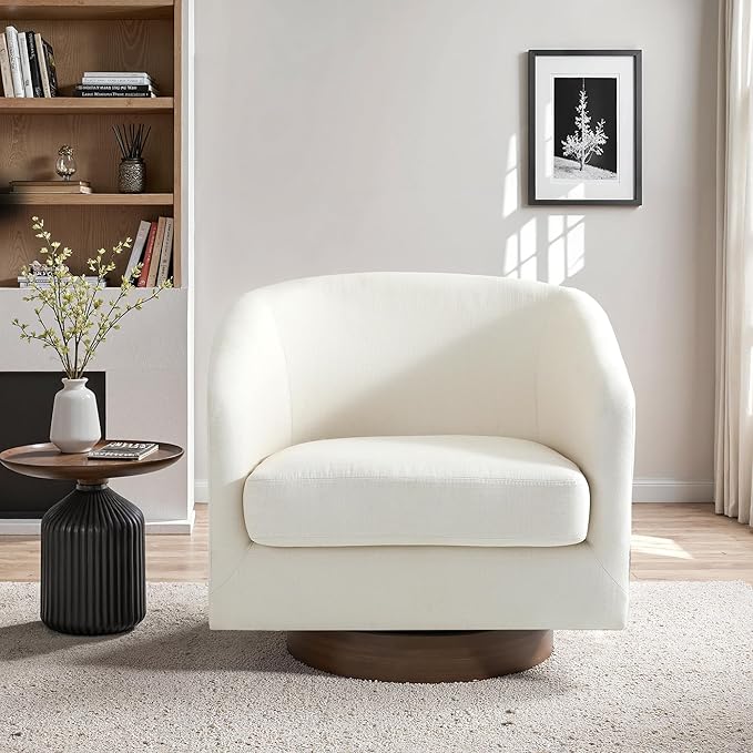 UIXE Swivel Accent Chairs Set of 2, Fabric Upholstered Barrel Chair for Living Room, Comfy Round Armchair Single Sofa Bedroom Reading Seat - 31" W, Beige-DeskLoop Office