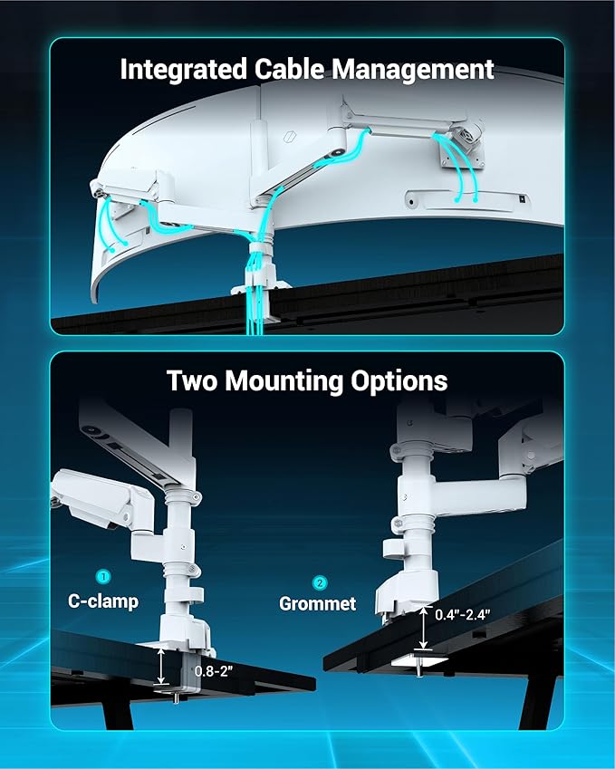 Dual Monitor Arm for 13-49 Inch Ultrawide Screens, Heavy Duty Monitor Mount for 2 Monitors up to 44lbs, Full Motion Vertical Stacked Dual Monitor Arm Desk Mount, 75/100mm VESA Mount, White-DeskLoop Office