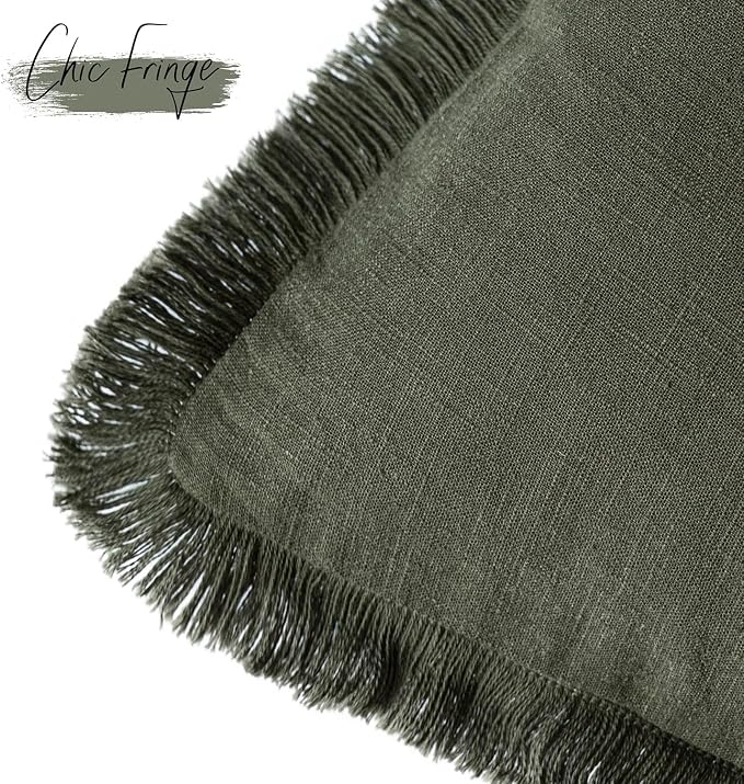 Foindtower Set of 2 Decorative Linen Fringe Throw Pillow Covers Boho Farmhouse - Image 3