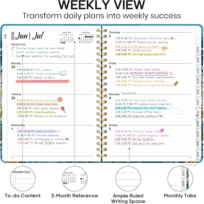 Academic Planner 2026-2027, Weekly and Monthly Calendar Book, July 2026 – June - Image 3