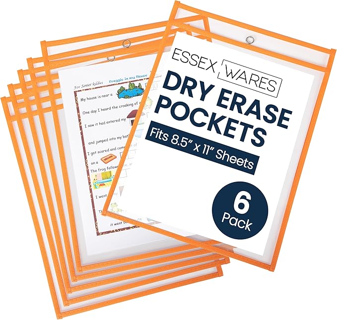 Essex Wares - 6 Pack, Dry Erase Pocket Document Protectors, Water-Resistant & by EssexWares