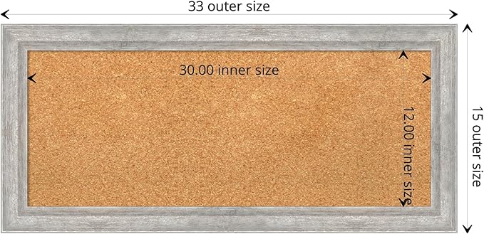 Amanti Art Natural Cork Board for Wall, 15x33 Vision Board with Silver Wood Frame, Medium Corkboard Office Decor for Home Organization, Modern Contemporary Corkboard Pinboard to display items for home-DeskLoop Office