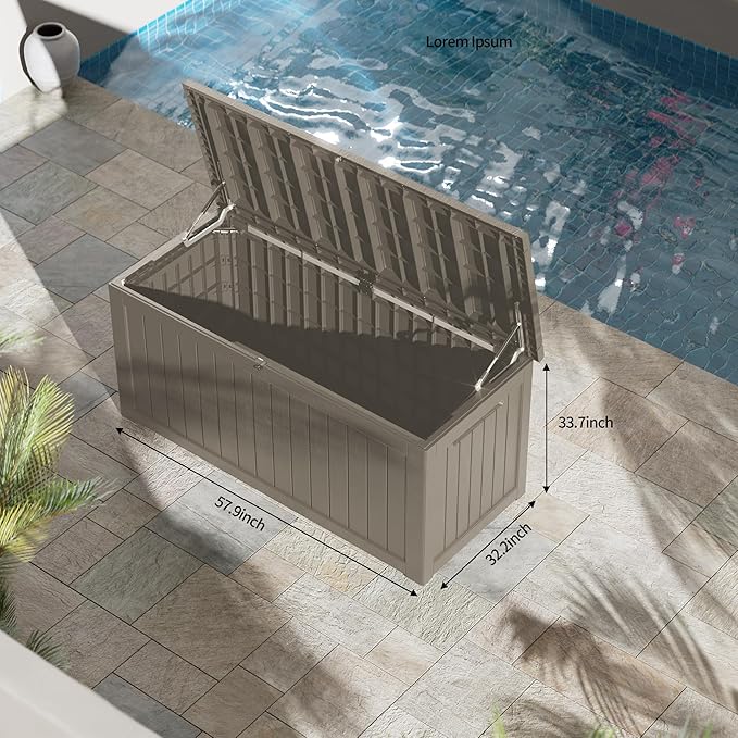 270 Gallon Outdoor Storage Box Patio Deck Box Waterproof, Resin Lockable Outside Large Storage Bin for Pool Cushion Furniture, Garden Tools UV-Resistant, Grey-DeskLoop Office