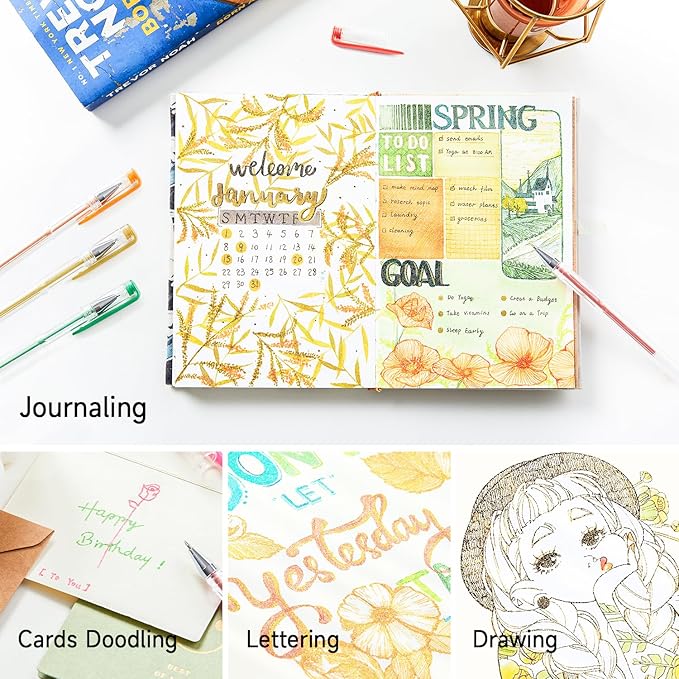 Shuttle Art 50 Pack Metallic Gel Pens, 25 Metallic Gel Pens Set with 25 Refills Perfect for Adult Coloring Books Doodling Drawing Art Markers-DeskLoop Office