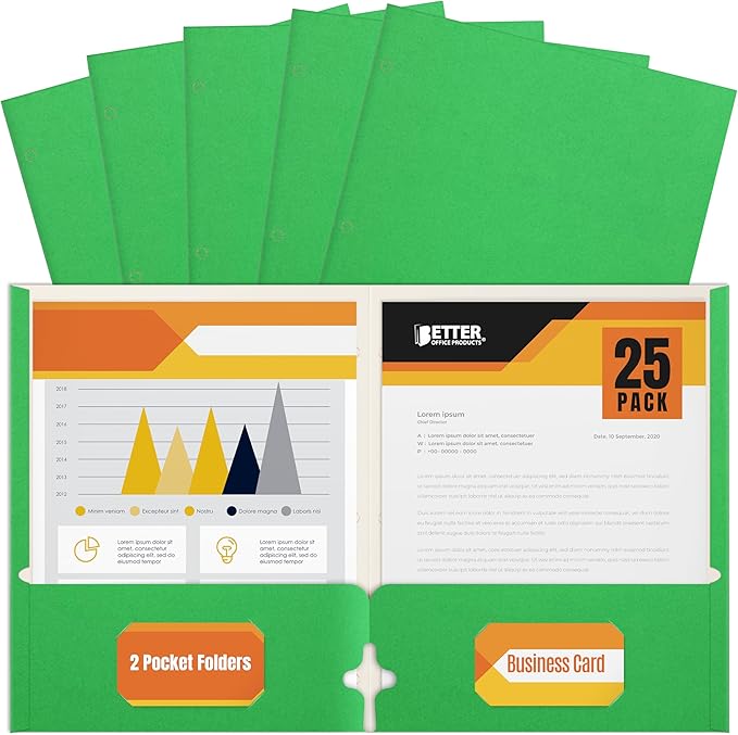 2 Pocket Portfolio Folders, 25 Pack, Trendy Cool Colors, Fits Letter Size Paper by BetterOfficeProducts