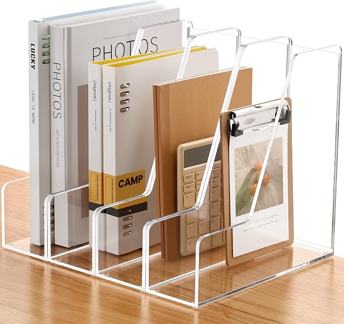 SANRUI 4 Pack Vertical File Holder, Acrylic Desk Organizer Magazine File Sorter by SANRUI