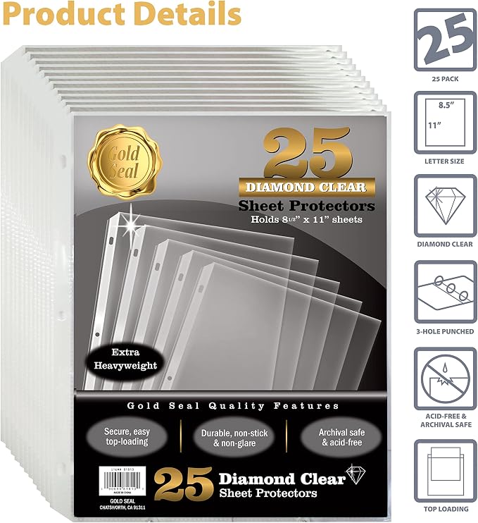 GOLD SEAL Sheet Protectors, 25 Pack 8.5 x 11 Anti-Glare Sheet Protectors - Image 3