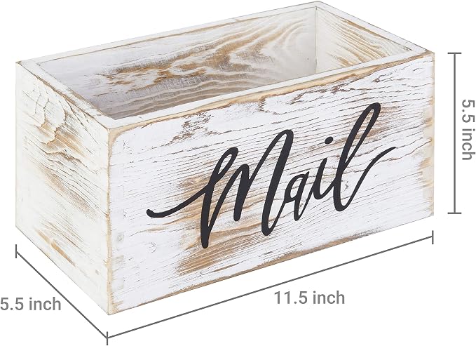 MyGift Mail Holder Storage Organizer Box Whitewashed Wood - Image 6
