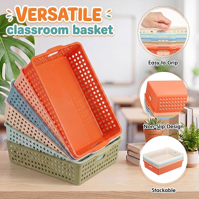 12 Pack Turn in Trays for Classroom, Stackable Letter Size Paper Trays - Image 4