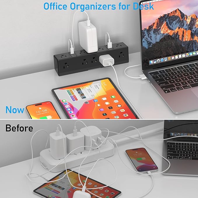 40W Fast Charging Station, VILONG Desk Clamp Power Strip, Desktop Mount Surge Protector, 8 USB Ports(4 USB-C), 10 AC Outlets and 6Ft Cord, for Home, Office, Fit 1.6" Tabletop Edge-DeskLoop Office