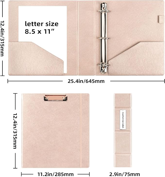 Ospelelf 3 Ring Binder with Clipboard 2 Inch Leather Binder - Image 5