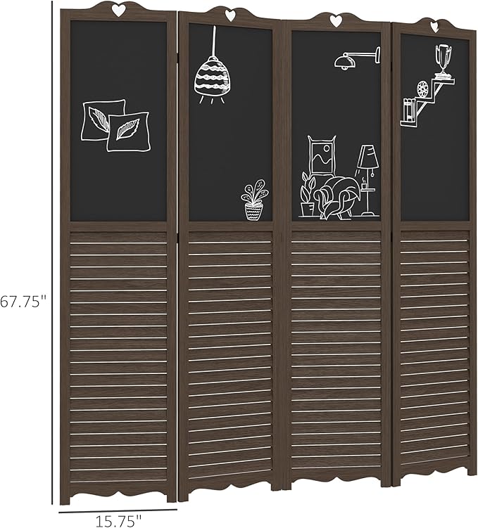 NicBex Room Divider 4 Panel Room Dividers with Black Boards Partition Room Dividers and Folding Privacy Screens 5.5 FT Wall Divider for Home, Office, Room Separation,63.75"W x 0.75"D x 67.75"H,Brown-DeskLoop Office