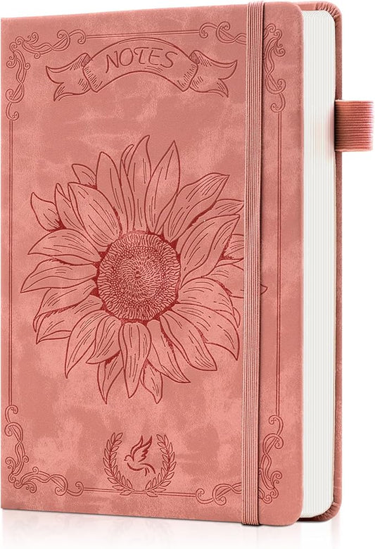 Sunflower Journal for Girls Women Journals for Writing 100GSM College Ruled A5 Leather Notebook for Girls Ages 8-12 Flower Diary with Heart-shaped Shadow, 5.7" x 8.3", Pink-DeskLoop Office