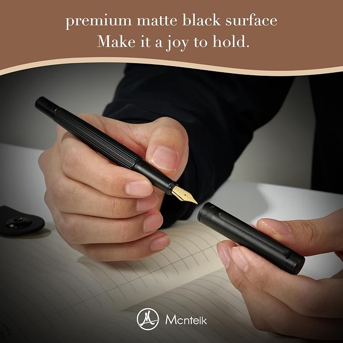 MCNTEIK Matte Black Forest Fountain Pen, Exquisite Vertical Grooving Design - Image 5