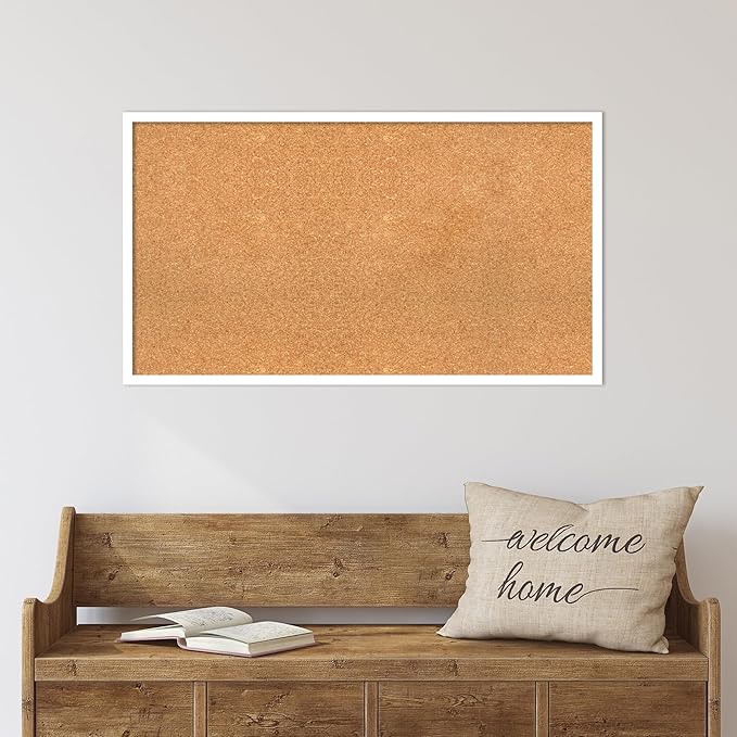 Amanti Art Natural Cork Board for Wall, 21x37 Vision Board with White Frame, Large Corkboard Office Decor for Home Organization, Modern Corkboard Pinboard to Display Items for Home Organization in-DeskLoop Office