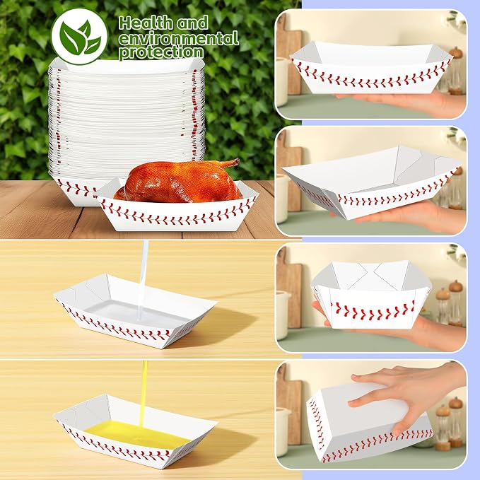 50 Pack 5Lb Extra Large Paper Food Boat Trays, Baseball Birthday Decorations - Image 3