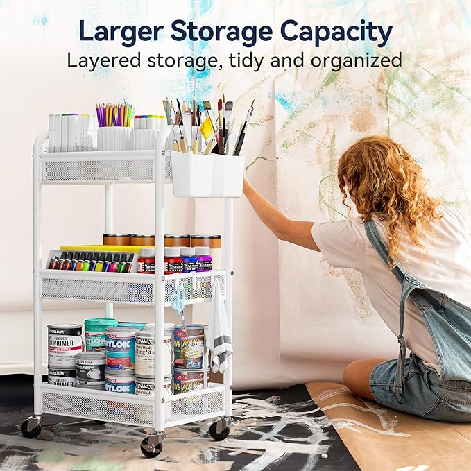YASONIC 3 Tier Rolling Cart – Metal Utility Storage Carts - Image 5