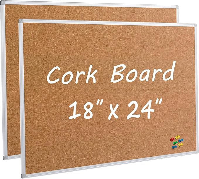 Board2by 2-Pack Cork Board Bulletin Board 24 x 18, Silver Aluminium Framed Corkboard, Office Board for Wall Cork, Large Wall Mounted Notice Pin Board for Home, Office and School-DeskLoop Office