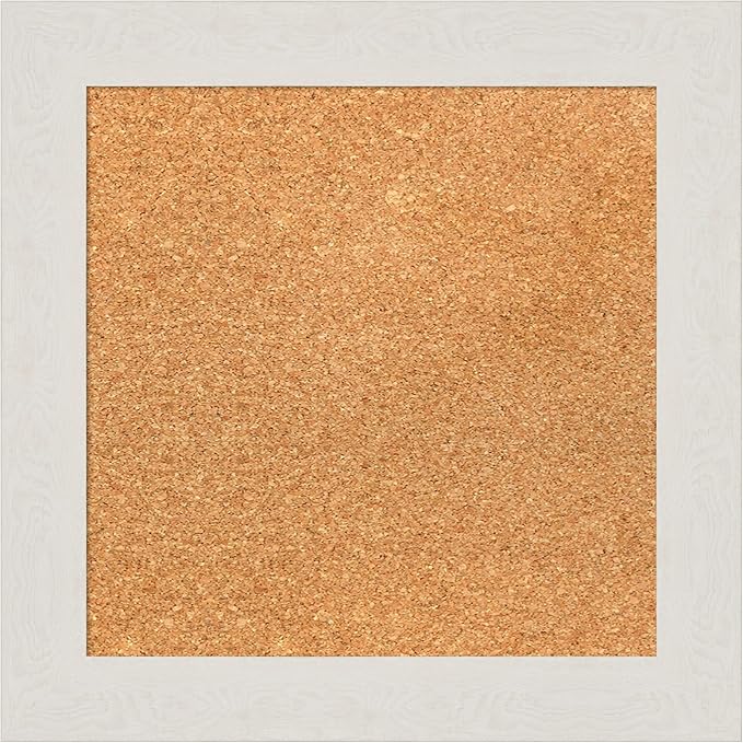 Amanti Art Natural Cork Board for Wall, 17x17 Vision Board with White Frame, Small Corkboard Office Decor for Home Organization, Country Rustic Corkboard Pinboard to Display Items for Home-DeskLoop Office
