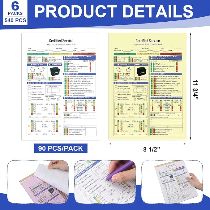 Colarr 540 Sheets 8 1/2" x 11 3/4" Multi Point Vehicle Inspection Report Form 3 - Image 2