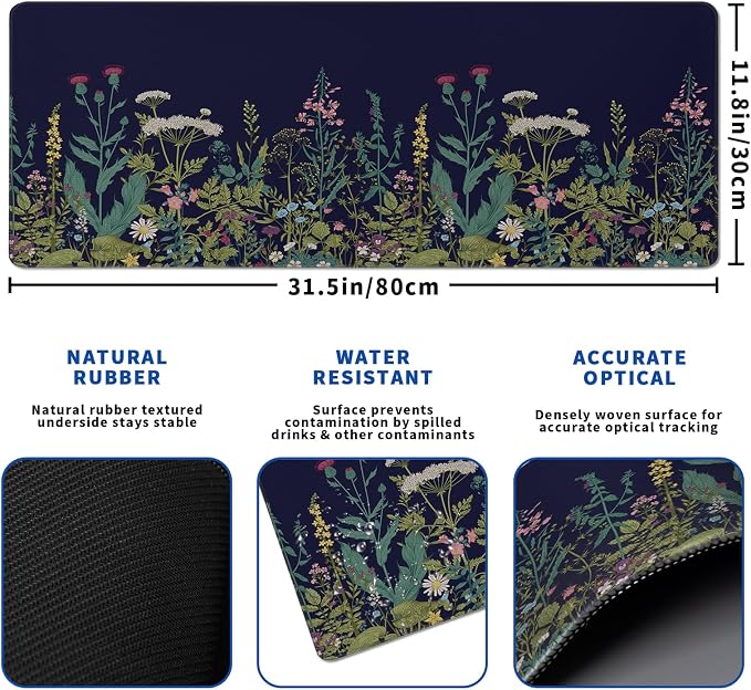 Wildflower Mouse Pad Abstract Black Mouse Pad 31.5x11.8 Inch Flower Texture - Image 3