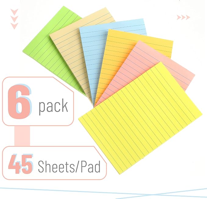 Mr. Pen- Lined Sticky Notes, 6 Pads, 45 Sheets/Pad, Pastel Color | Sticky Notes - Image 2