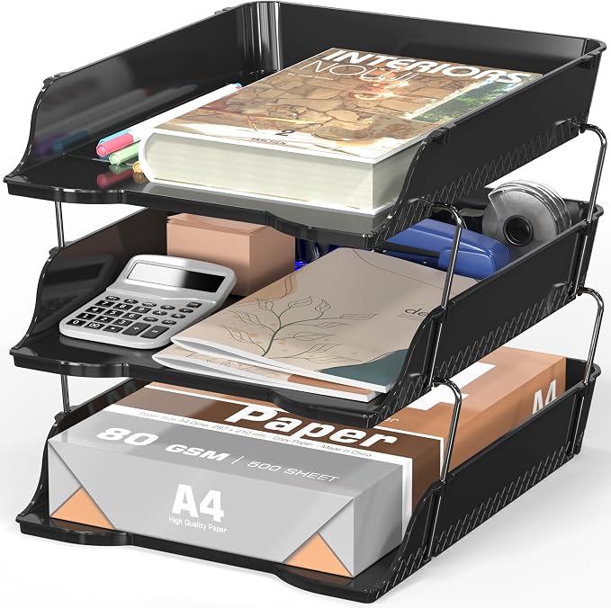 Simple Houseware 3-Tier Stackable Document Letter Tray Paper Organizer by SimpleHouseware