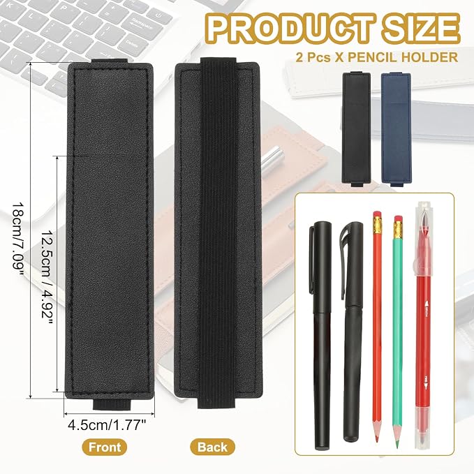 PATIKIL 2Pcs Elastic Notebook Pen Holder, Adjustable Hold 2 Pen Holder PU - Image 2