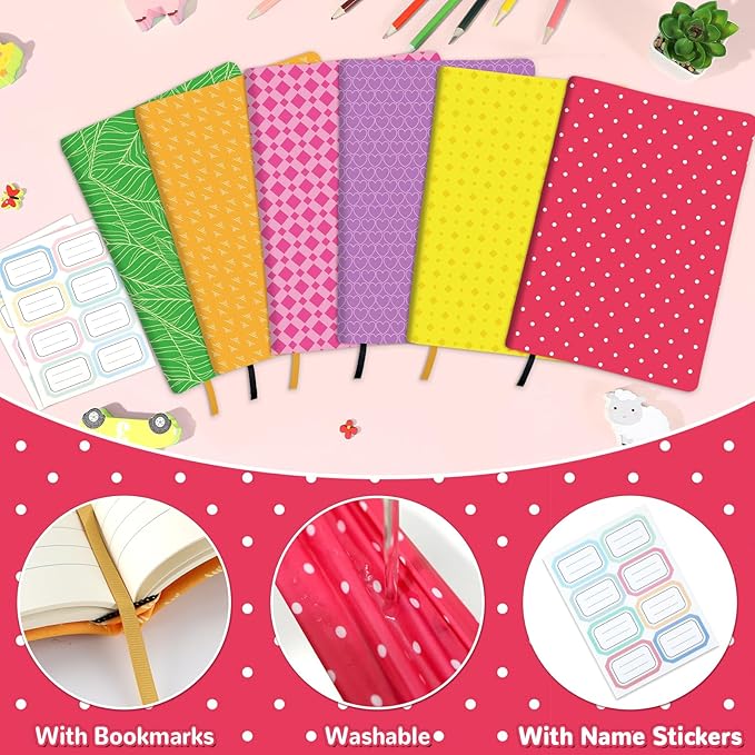 Jumbo Book Covers 8 Pack Reusable Fabric Book Cover Protective Books Covers 9 x 11 Inch Colorful Plaid Stretchable Books Sleeve Cover with Sticker for Most Hardcover Textbooks Up to 10 x 12.5 Inch-DeskLoop Office