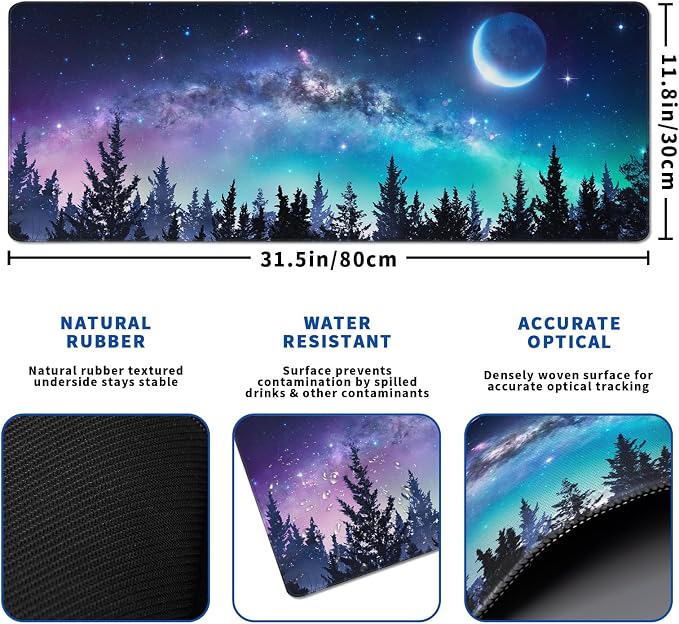 Tree Mouse Pad Abstract Starry Sky Mouse Pad 31.5x11.8 Inch Japanese Texture - Image 3
