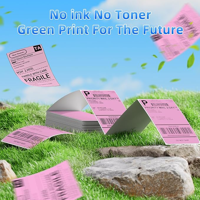 4x6 Pink Thermal Labels, 1 Packs of 500 4x6 Fold Labels - Compatible with JADENS, ASprink, Phomemo, Rollo, Zebra, Omezizy and Other Thermal Printers-DeskLoop Office