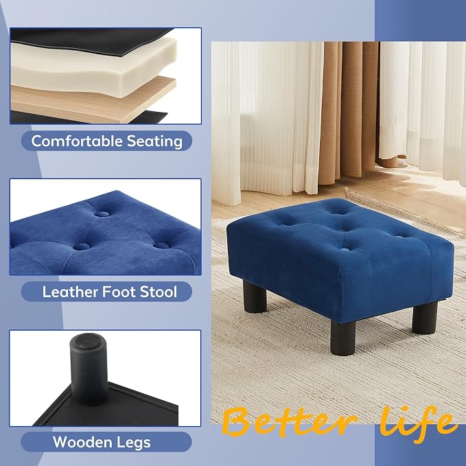 Small Foot Stool Ottoman, Velvet Footstool Ottoman Foot Rest - Image 5