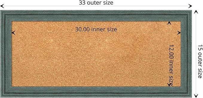 Amanti Art Natural Cork Board for Wall, 15x33 Vision Board with Blue Wood Frame, Medium Corkboard Office Decor for Home Organization, Rustic Farmhouse Corkboard Pinboard to display items for home-DeskLoop Office