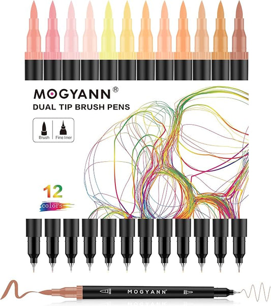 Skin Tone Markers, 12 Pack Dual Brush Pens by Mogyann