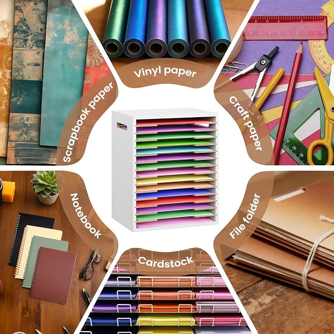 8.5x11 Scrapbook Paper Organizer Wood, 15 Tier Desk File Organizer - Image 7