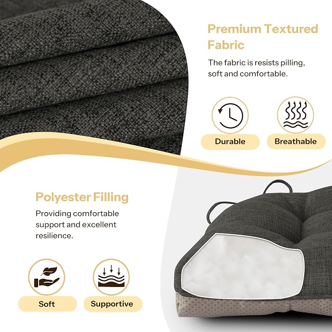 Chair Cushions for Dining Chairs 2 Pack, Dark Grey | Non-Slip, - Image 4