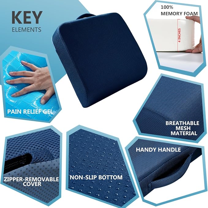 YOUFI Extra Thick Large Seat Cushion -19 X 17.5 X 4 Inch Gel Memory Foam Cushion - Image 4