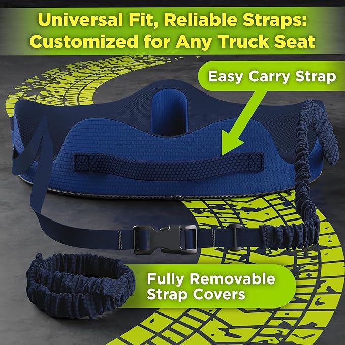 Large Truck Seat Cushion for Truck Driver Seat Cushion - Upgraded Back Support, CertiPUR-US® Certified - Thick Memory Foam, Pain Relief for Hours of Driving, Trucker Approved Big Rig - Navy-DeskLoop Office