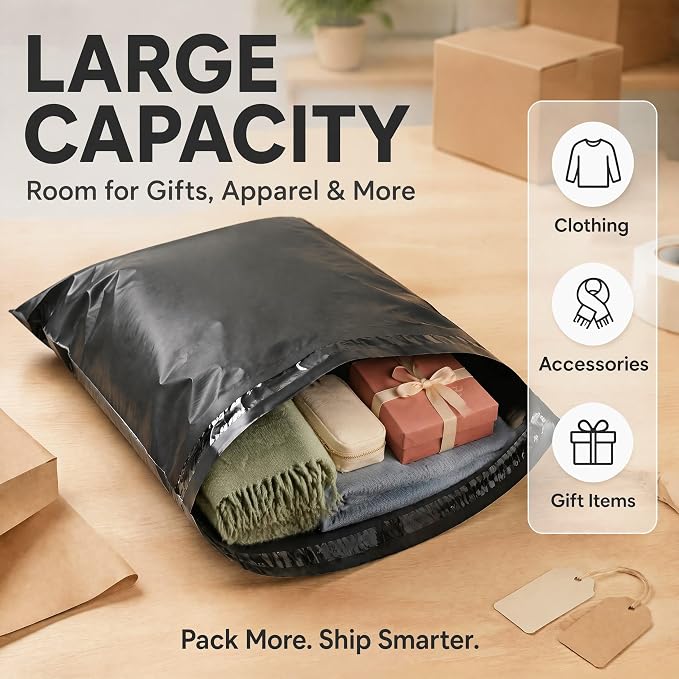 12"x15.5" Poly Mailers，Black Shipping and Envelope Bags Pack of 7 - Image 5